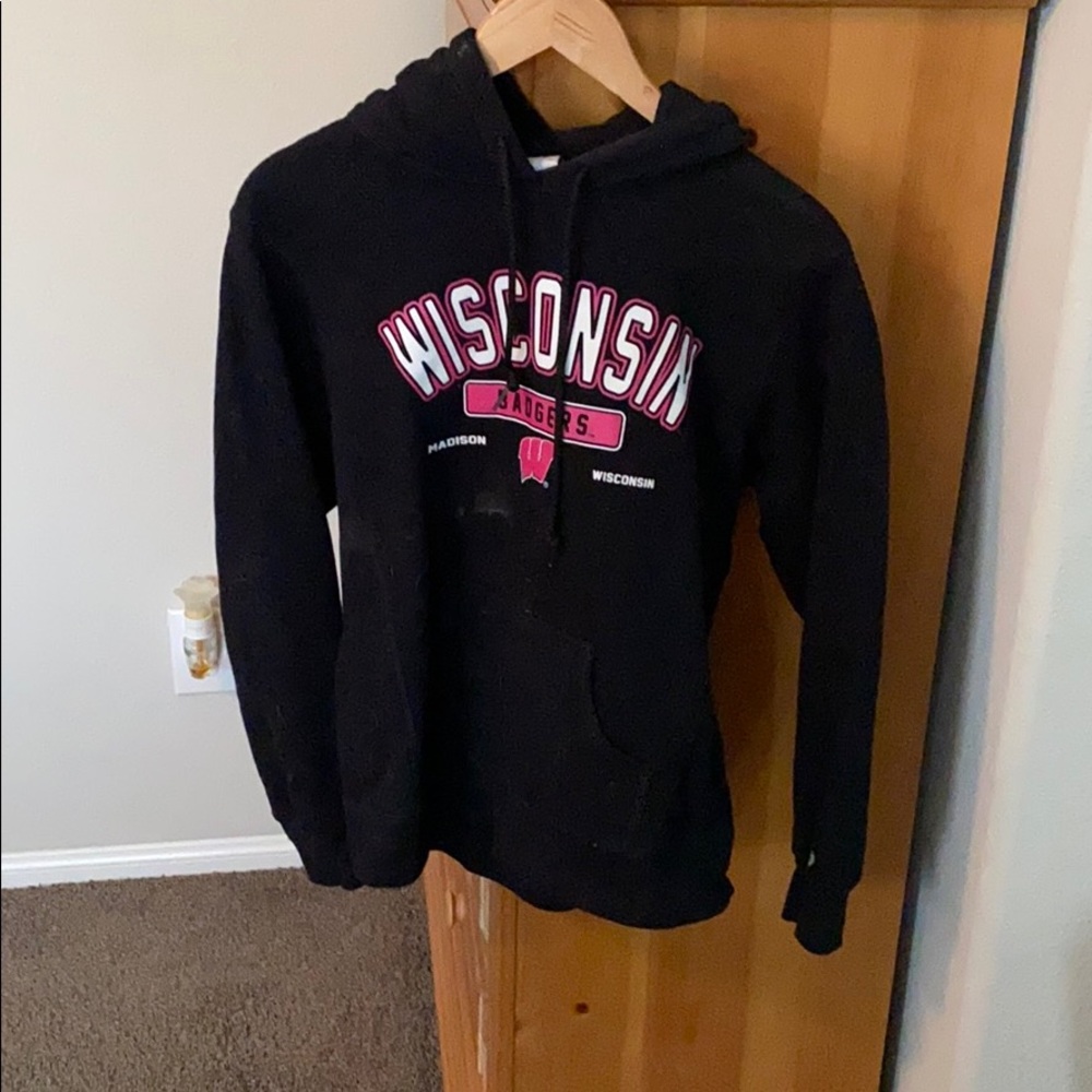 Pink and black Wisconsin hoodie